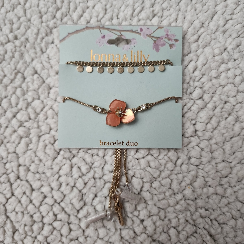 Lonna & Lilly Gold and Pink Floral Bracelet Duo
